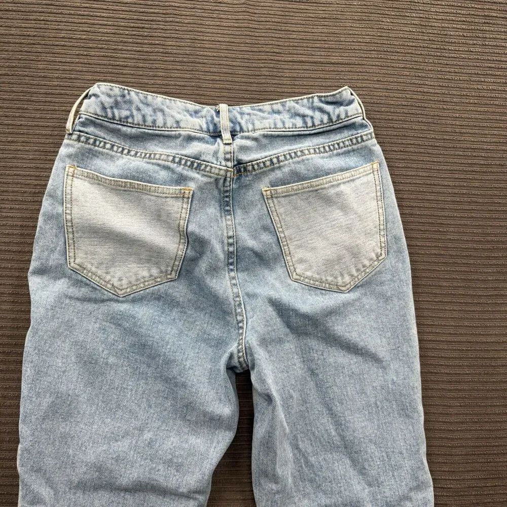 Pacsun Mom Jeans‎ Women 25 Blue Cotton Colorblock Patchwork Light Wash Comfort.